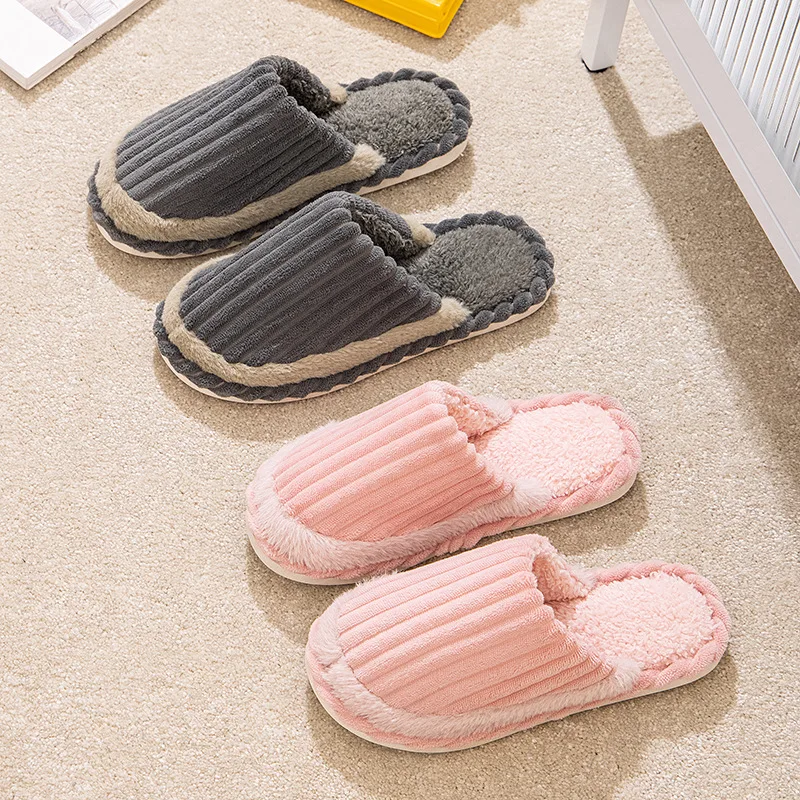 Stripe corduroy home cotton slippers wholesale autumn and winter men women warm cotton drag couple household wool slippers