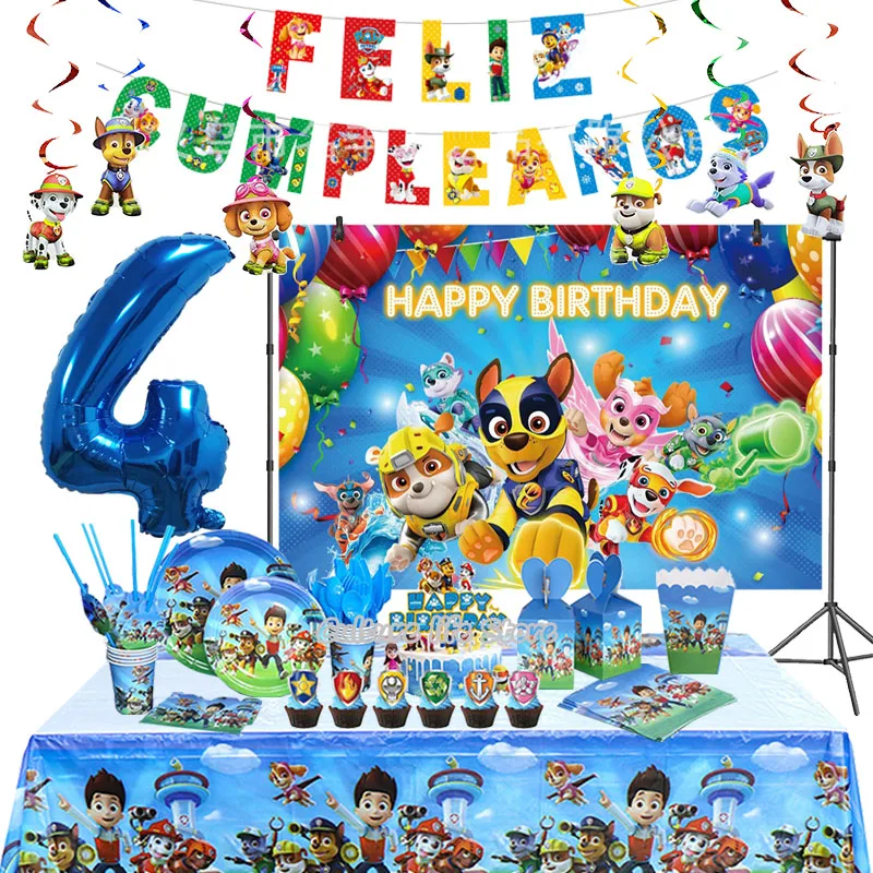 Party Supplies PAW Patrol Birthday Party Decoration Kids Toy Hat Gift Aluminum Foil Balloon Disposable Tableware Banner Boy Event