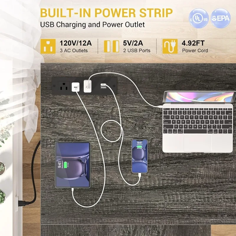 s L Shaped Computer/ Gaming Desk with Power Outlet & LED Strip 3