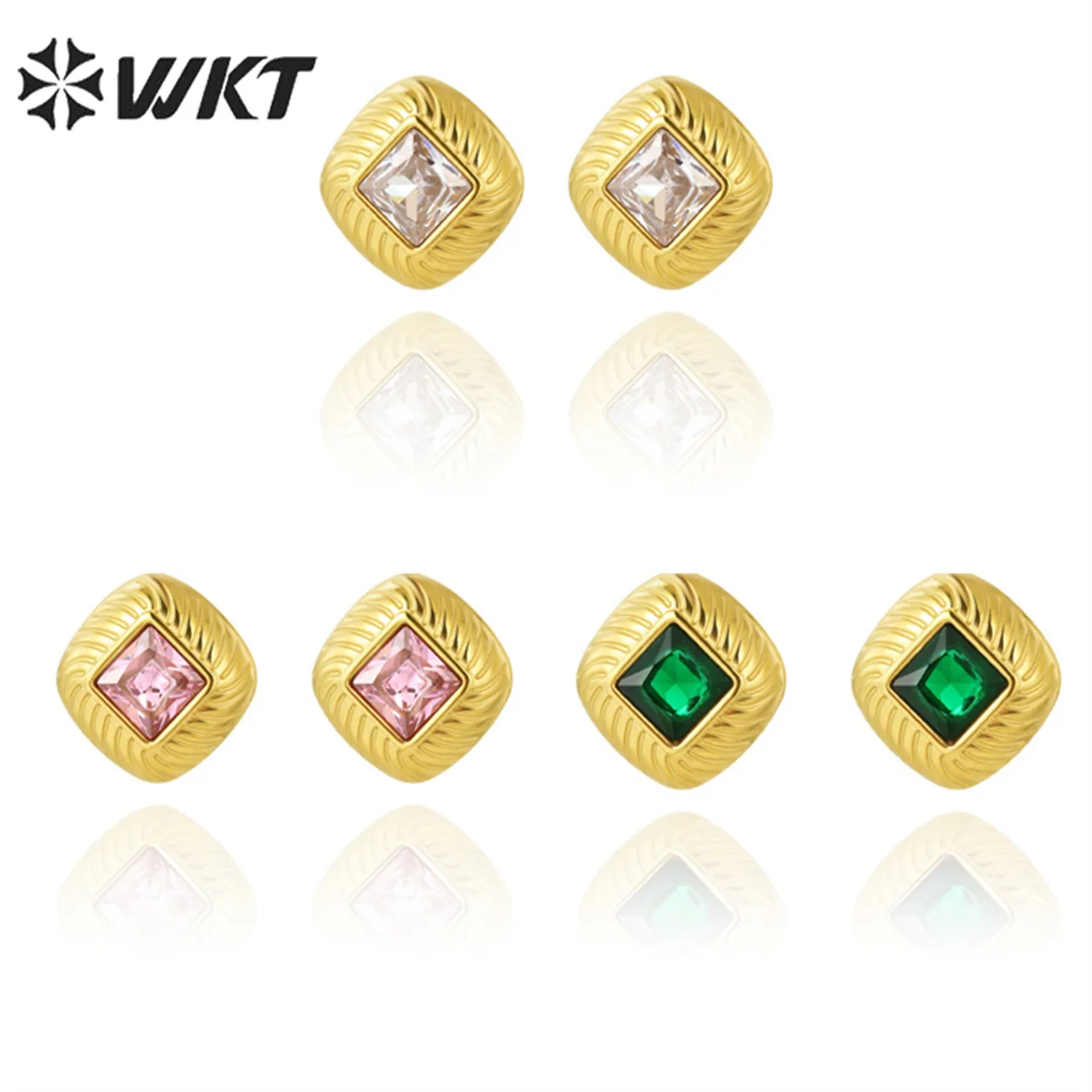 

WT-SSE034 WKT 2022 Beautiful Style CZ Stainless Steel Stud Earrings Birthday Party For Women Jewelry Trend Attractive