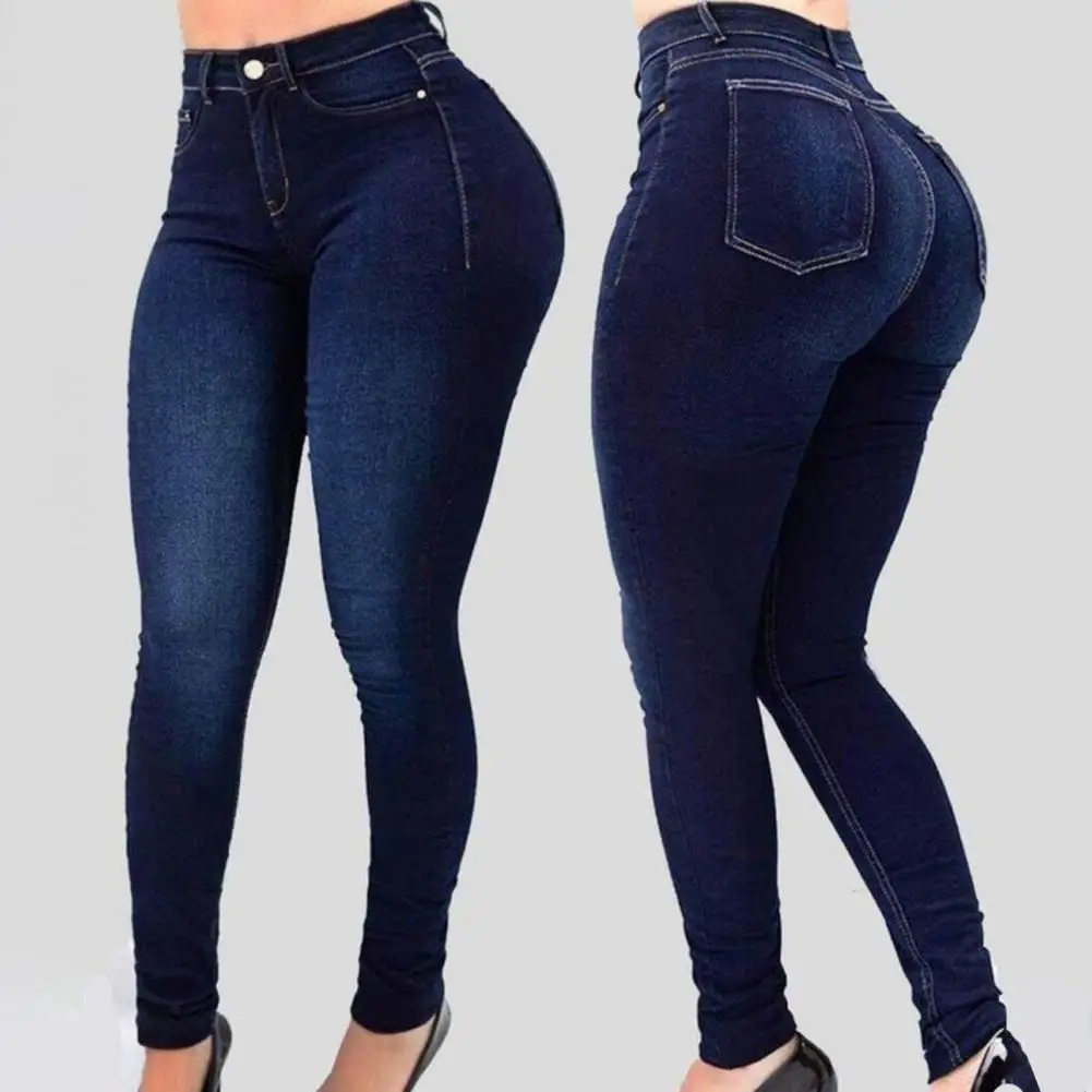 

High-waist Denim Pants Gradient Color High Waist Butt-lifted Slimming Women's Pants Stretchy Slim Fit Ankle Length for Lady
