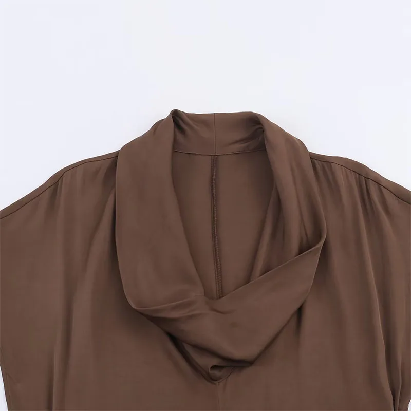 Chic Elegant Drooping Folds Neck Woman Dress Fashion With Belt Long Dresses For Women Short Sleeve Female Evening Party Dresses