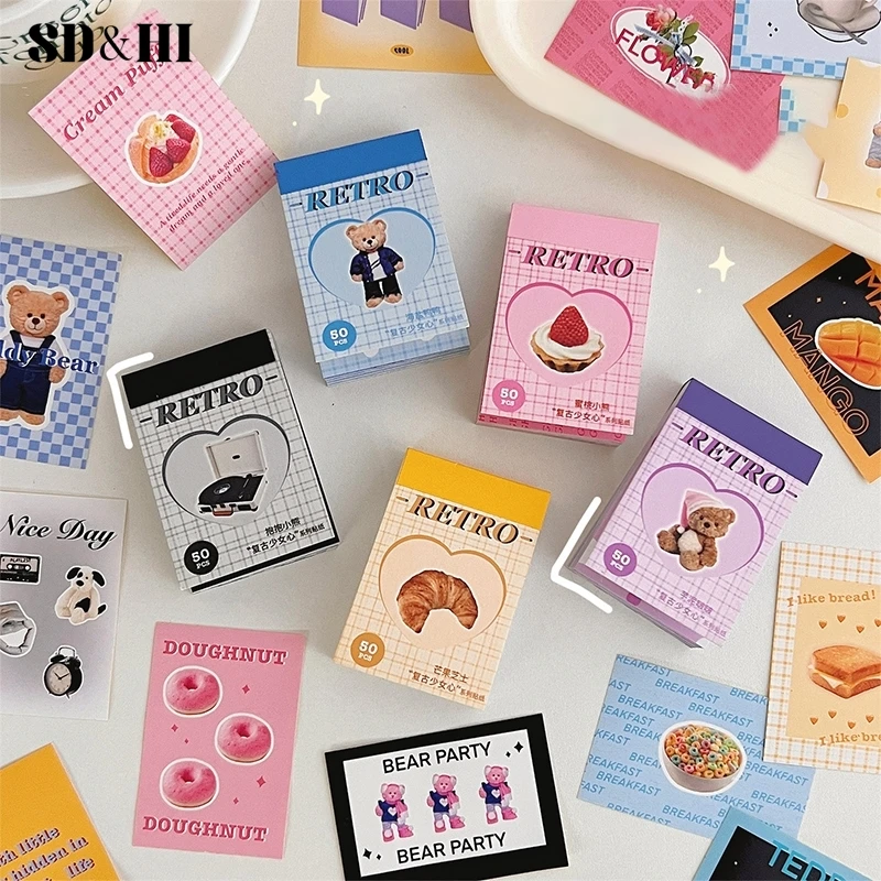 

50Sheets Ins Cute Bear Party Stickers Planner Journal Collage DIY Idol Card Decoration Material Sticker Book Kawaii Stationery