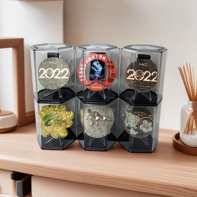 Acrylic Marathon Medal Display Stand Storage Box Dustproof Case Sports Award Trophy Organizer for Living Room Decoration