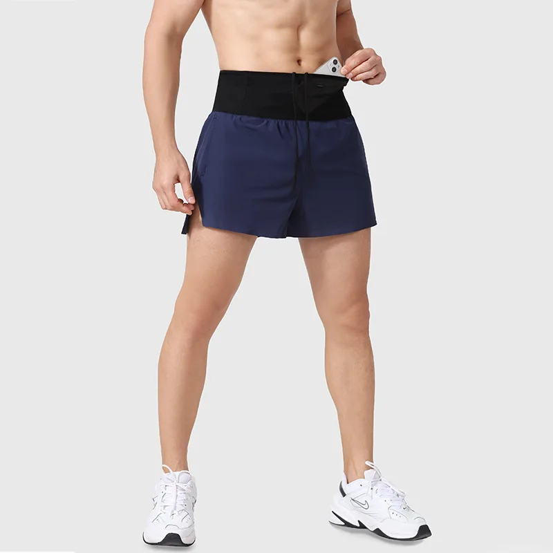 Summer Sports Shorts Men's High Waist Pocket Waterproof Quick Drying Breathable Marathon Running Fitness Nylon 3 Quarter Pants