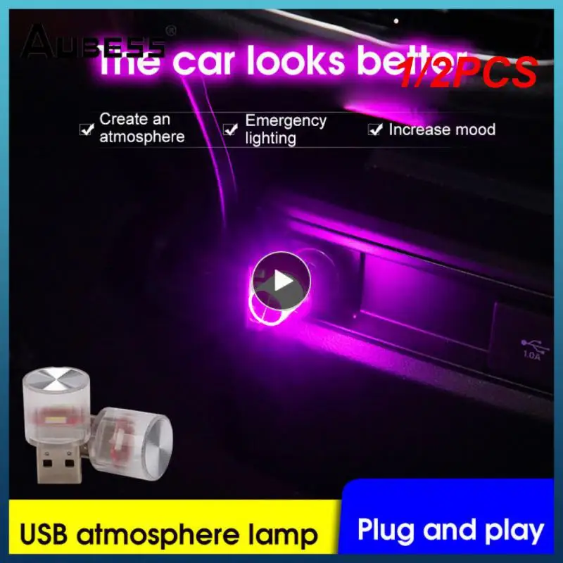 

1/2PCS Mini USB Car Light LED Atmosphere Auto Ambient Nightlight Neon Interior Lamp Emergency PC Mobile Power Charging Book