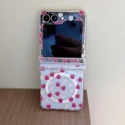Charming Strawberry Magnetic Transparent Cover with Bead Bracelet - Galaxy Z Flip5 (Only case)