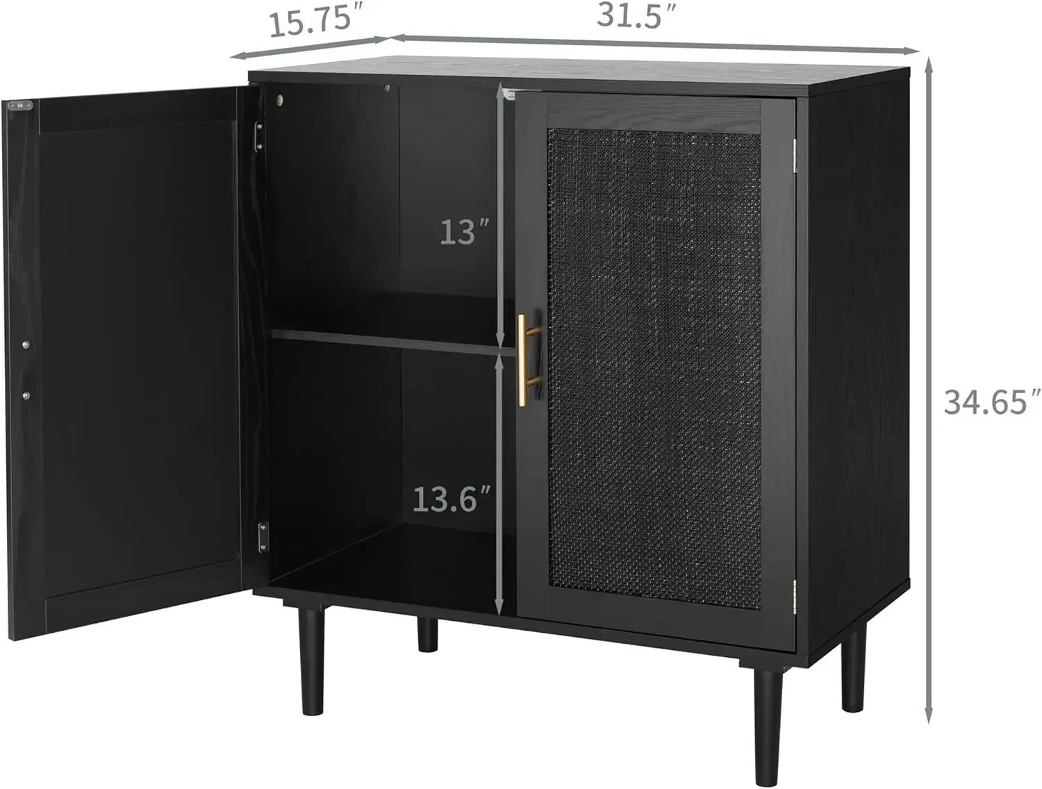 New2025-Sideboard Buffet Kitchen Storage Cabinet with Black Painted Rattan Decorated Doors, Dining Room, Hallway, Cupboard
