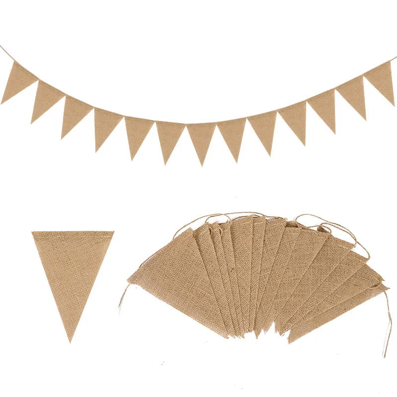 

3M 13Flags Jute Hessian Burlap Banner Hanging Bunting Garland Vintage Rustic Wedding Festival Party Photography Props Decoration