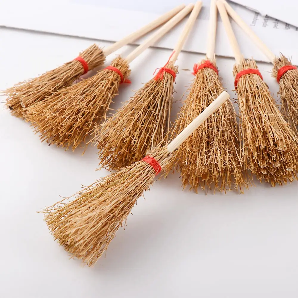 10PCS Mini Broom Witch Straw Brooms DIY Hanging Ornaments for Halloween