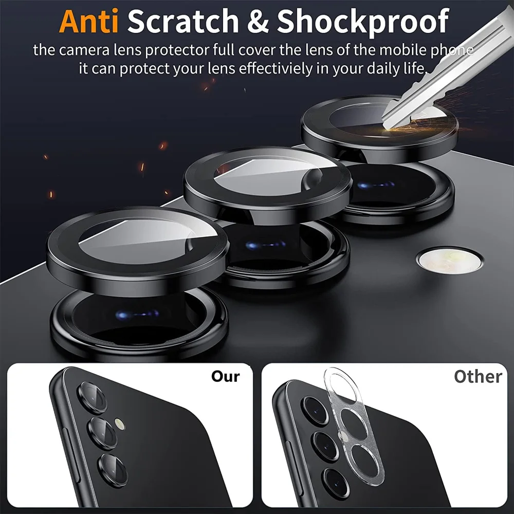 Premium 9D Camera Lens Protector with HD Tempered Glass and Aluminum Rings Cover