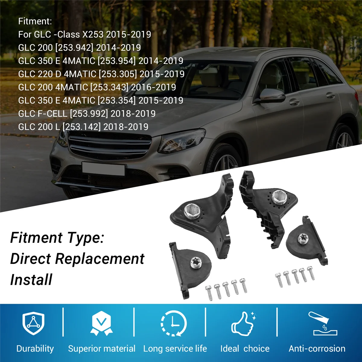 1Pair L+R Front Headlight Repair Mount RS Bracket Kits for Mercedes-Benz GLC-Class X253 2015- A2538200114 2538200214