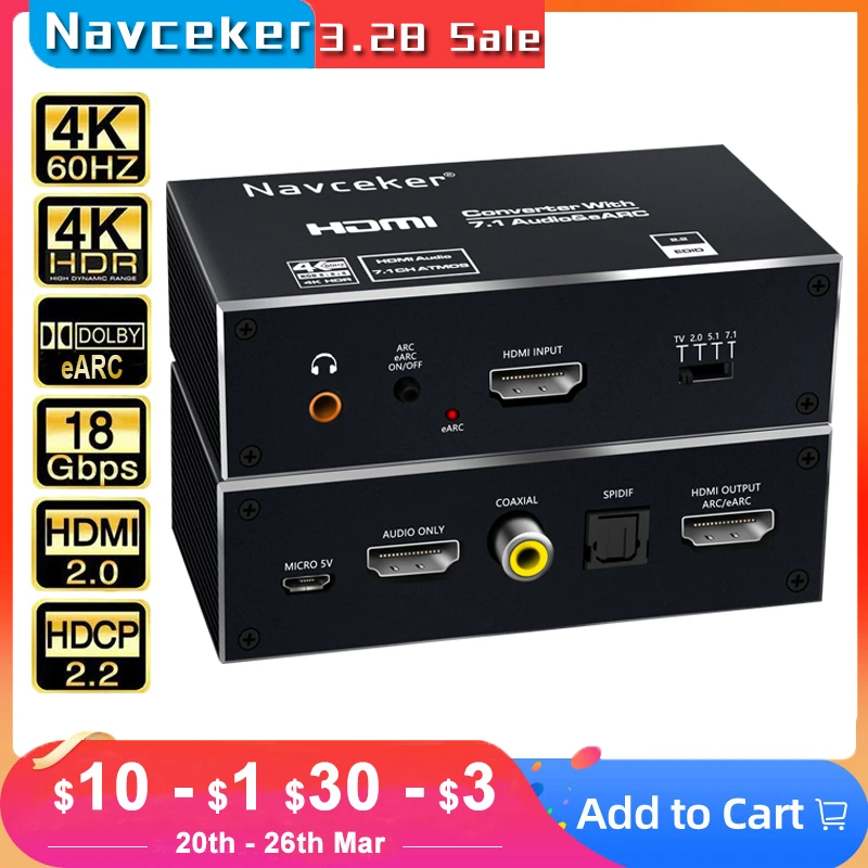 2023 Best Earc Hdmi 2.0 Estrattore Audio 4K 120Hz Rgb8:8:8 Hdr Hdmi Splitter Convertitore Audio 4K Hdmi A Toslink Ottico Spdif 7.1