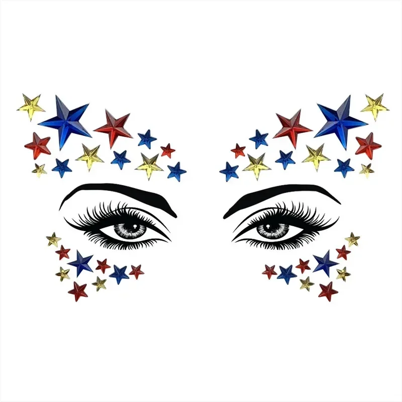 1 PC Personality Fashion Disposable Temporary Face Tattoo Stickers Easy To Operate Face Star Shape Rhinestone Jewel Makeup Set