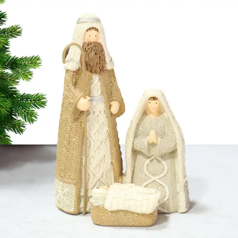 

Nativity Scene Christmas Figurines Holy Family Statues For Christmas Decor Hand-Painted Ornaments & Room Decoration Accessories