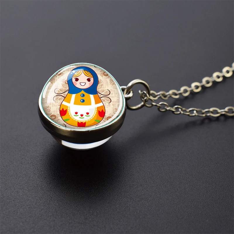 Russian Doll Necklace Matryoshka Sleeve Dolls Cartoon Glass Ball