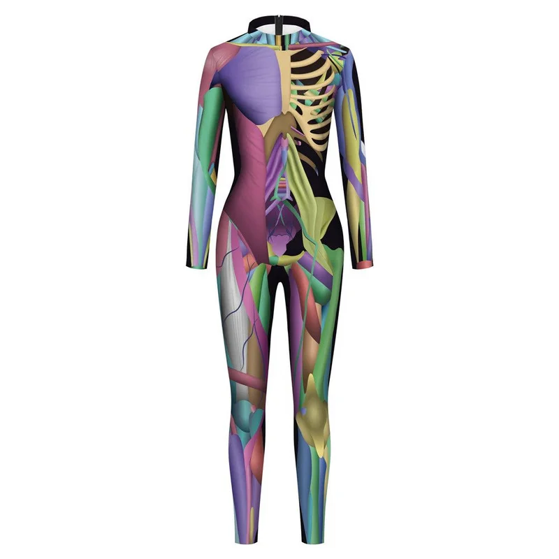 3D Print Colored Drawing Body Skeleton Sexy Bodysuits Cosplay Jumpsuit Adults Onesie Hallowmas Long Sleeve Outfits