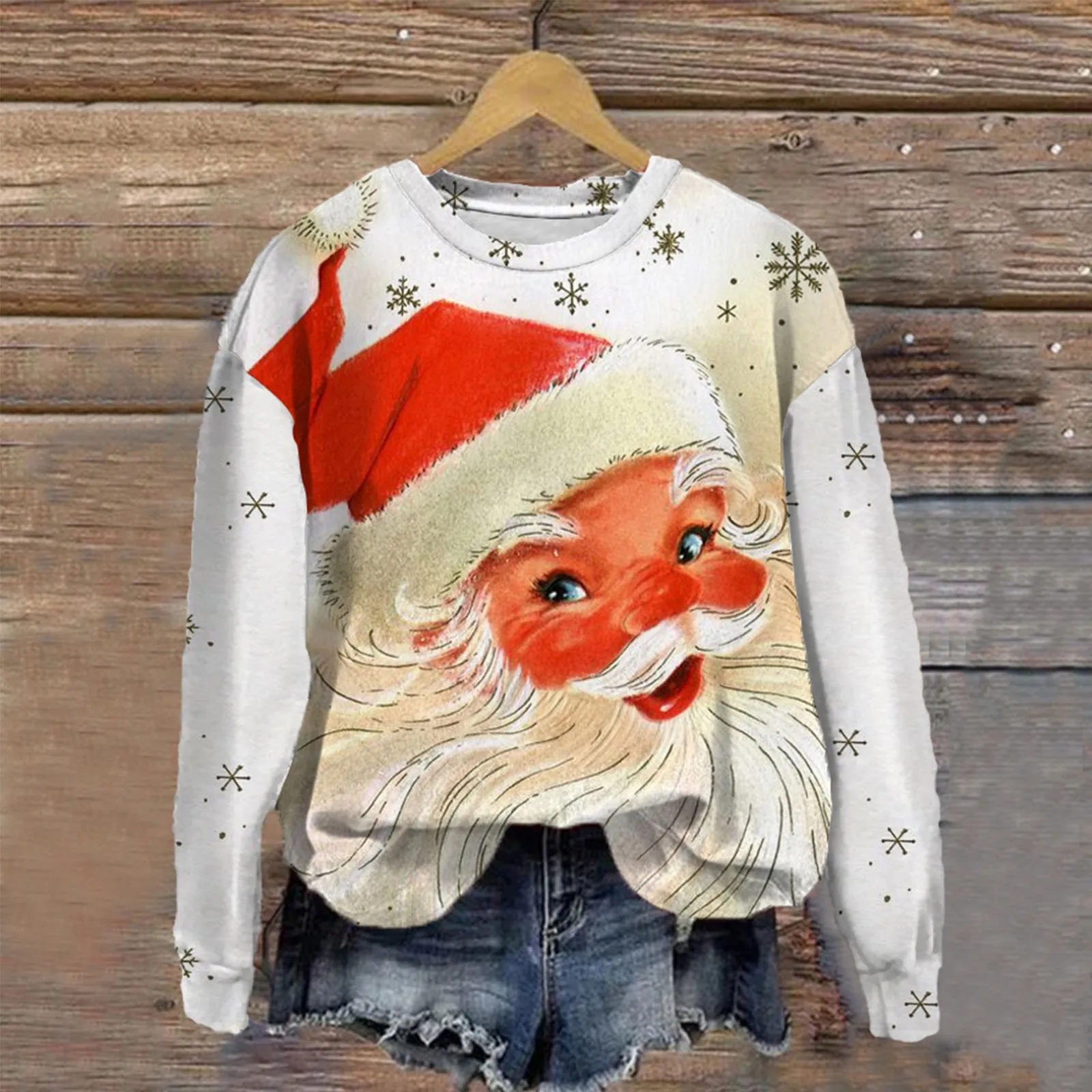

Cute Christmas Sweatshirt For Women's Santa Snowman 3D Printed Long Sleeve Pullover Sweatshirts Casual Loose Hoodie Sweater Tops