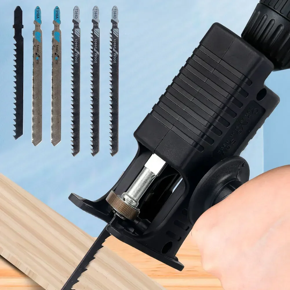 

Portable Reciprocating Electric Saw Adapter Electric Drill Modified Tool Attachment with Saw Blades for Wood Metal Cutting