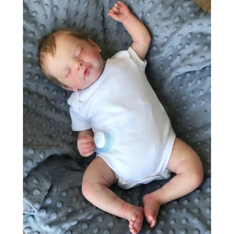 

45cm Sleeping Doll Sam Reborn Baby Doll Lifelike Soft Touch 3D Skin Hand-Draw Hair Visible Cute