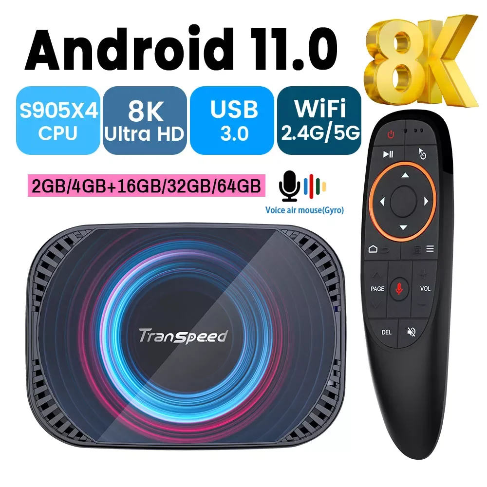 Transpeed 듀얼 와이파이 미디어 플레이어 셋톱 박스, Amlogic S905X4, 안드로이드 11 TV 박스, 4K