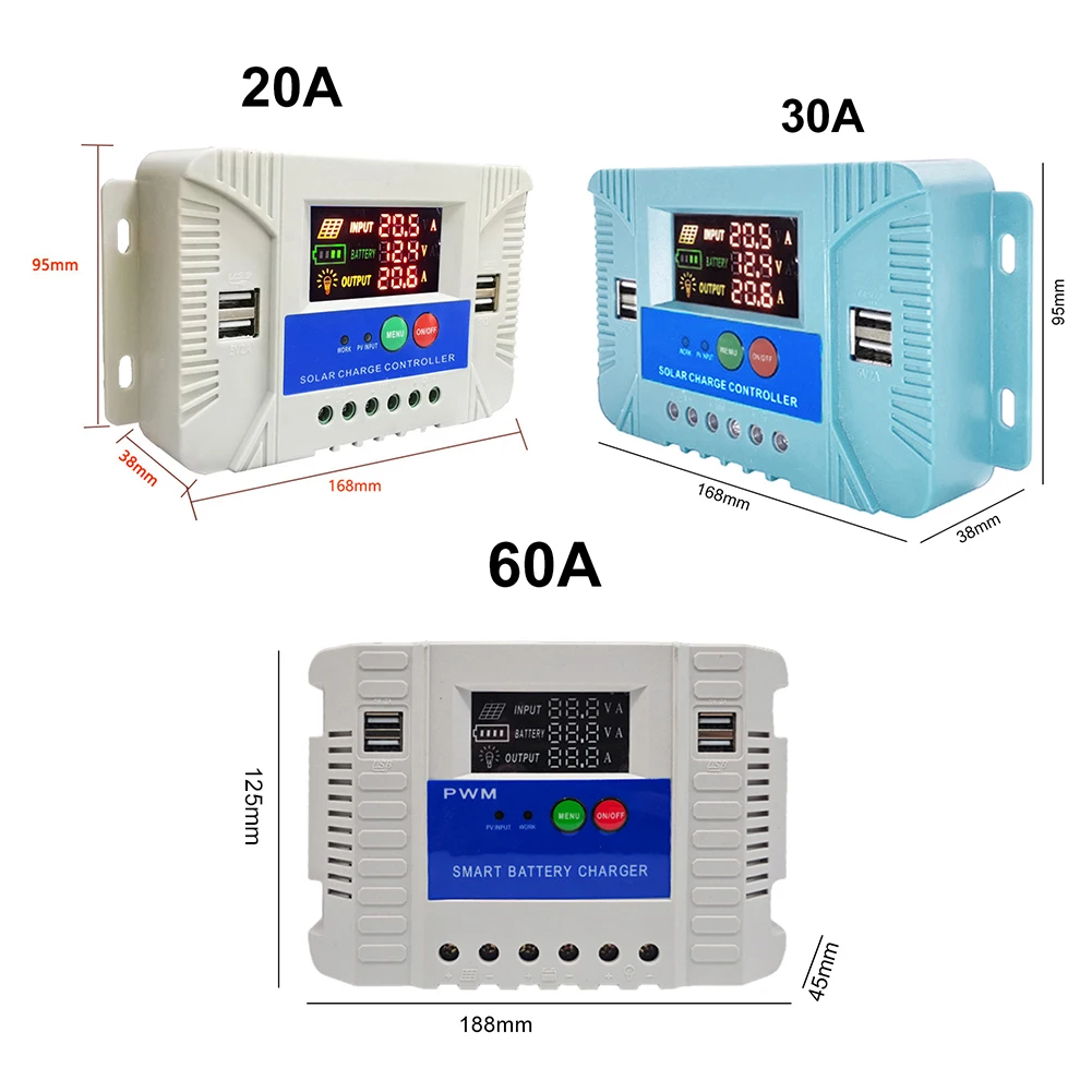 12V 24V Solar Power Controller Solar Panel Controller Lithium Battery Charge Controller for Lead-Acid Lithium Battery