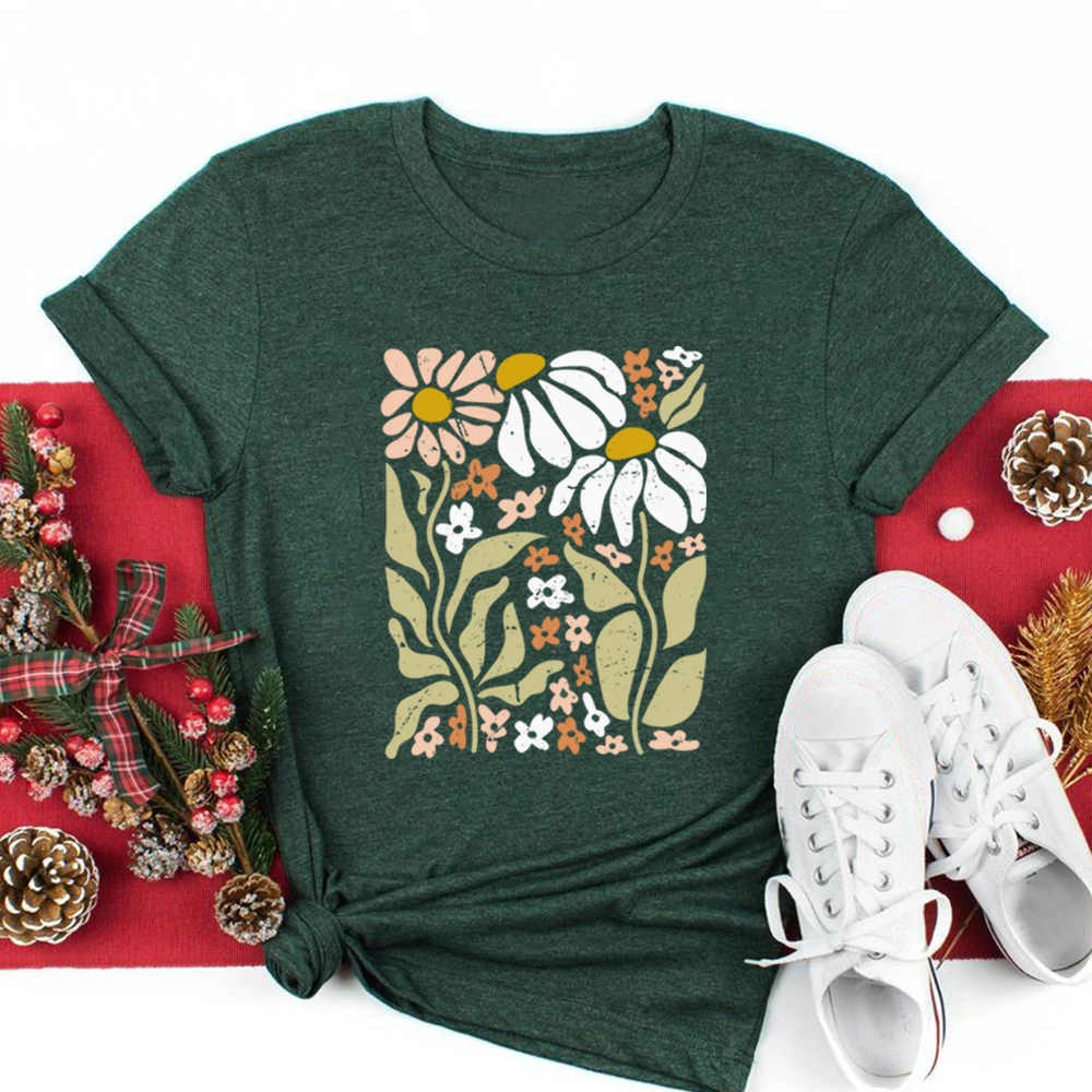 

Flowers T-Shirt Boho Wildflowers Floral Nature Shirts Wildflower T Shirt Women Tshirts Short Sleeve Vintage Top Woman Clothes