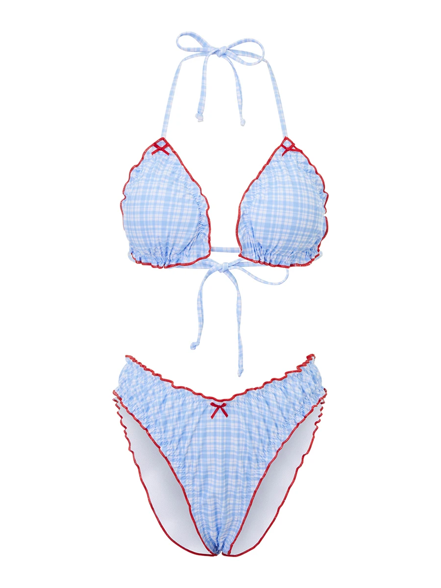 Women s Two Piece Swimsuit Set with Tropical Print and Ruffle Detail Chic Halter Neck Bikini Bathing Suit for Summer