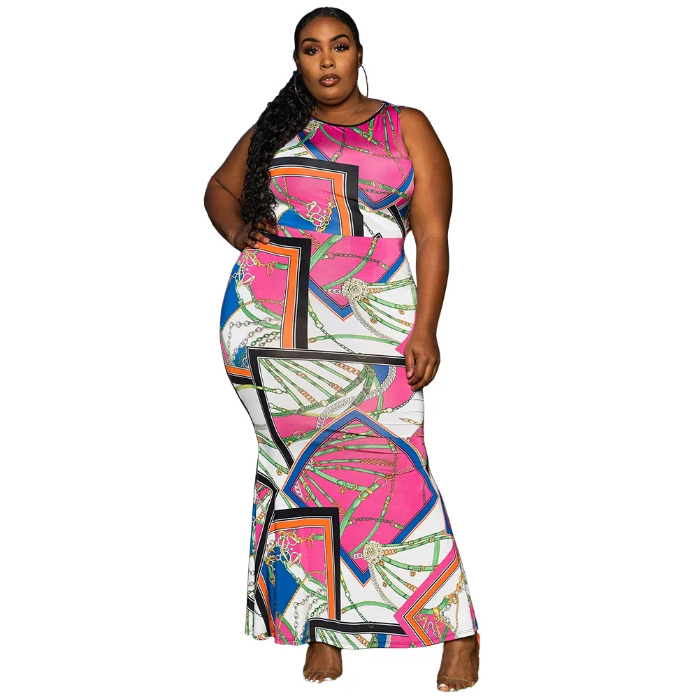 2022 African Dresses For Women Summer Sexy O-Neck Sleeveless Robe Dress Elegant Fashion Female Long Dress Africa Clothing african outfits