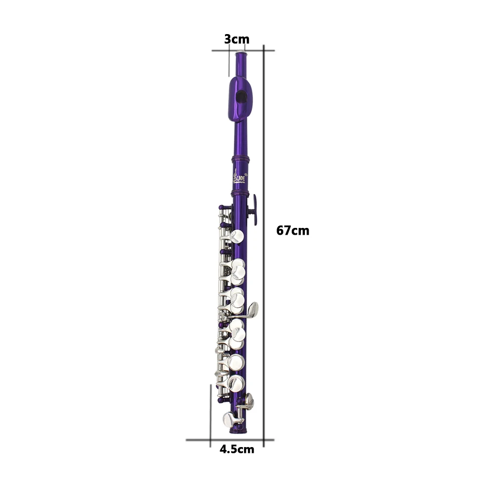 Piccolo Flute C Key Half-size Purple Flute with Case Cleaning Cloth Cupronickel Piccolo Professional Woodwind Instruments
