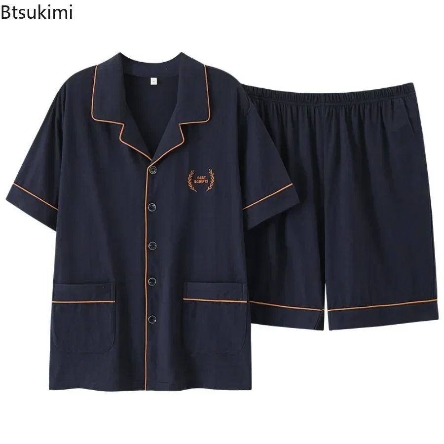 New Men's Summer Casual Sleepwear Pajama Sets Cotton Short Sleeved Night Clothing Pyjamas Suit Male Loose Home-wear Sets