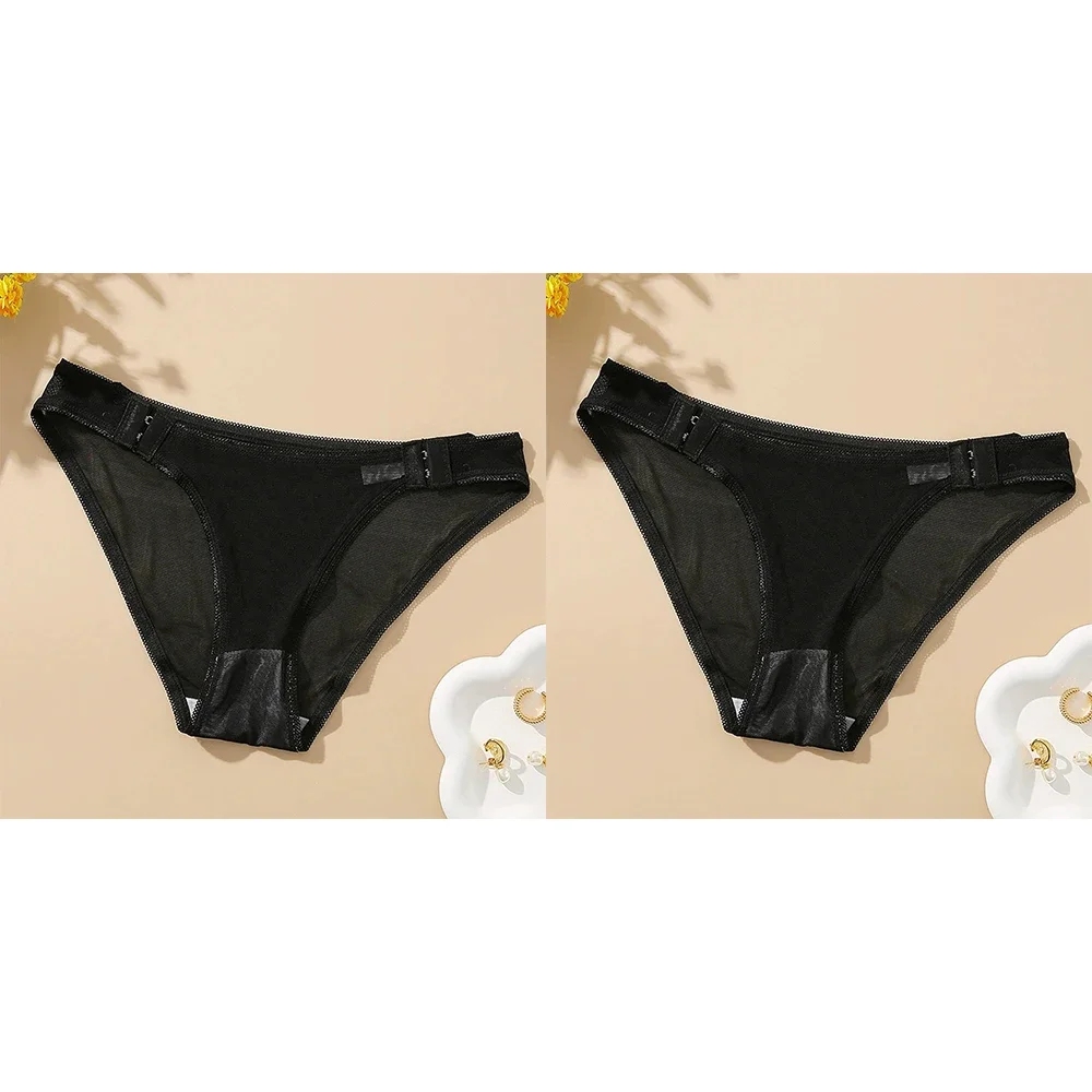 2Pcs/Pack Detachable Side Buckle Briefs Women Transparent Gauze Sexy Panties Low Rise Solid Color Uderwear Elastic Cozy Lingerie