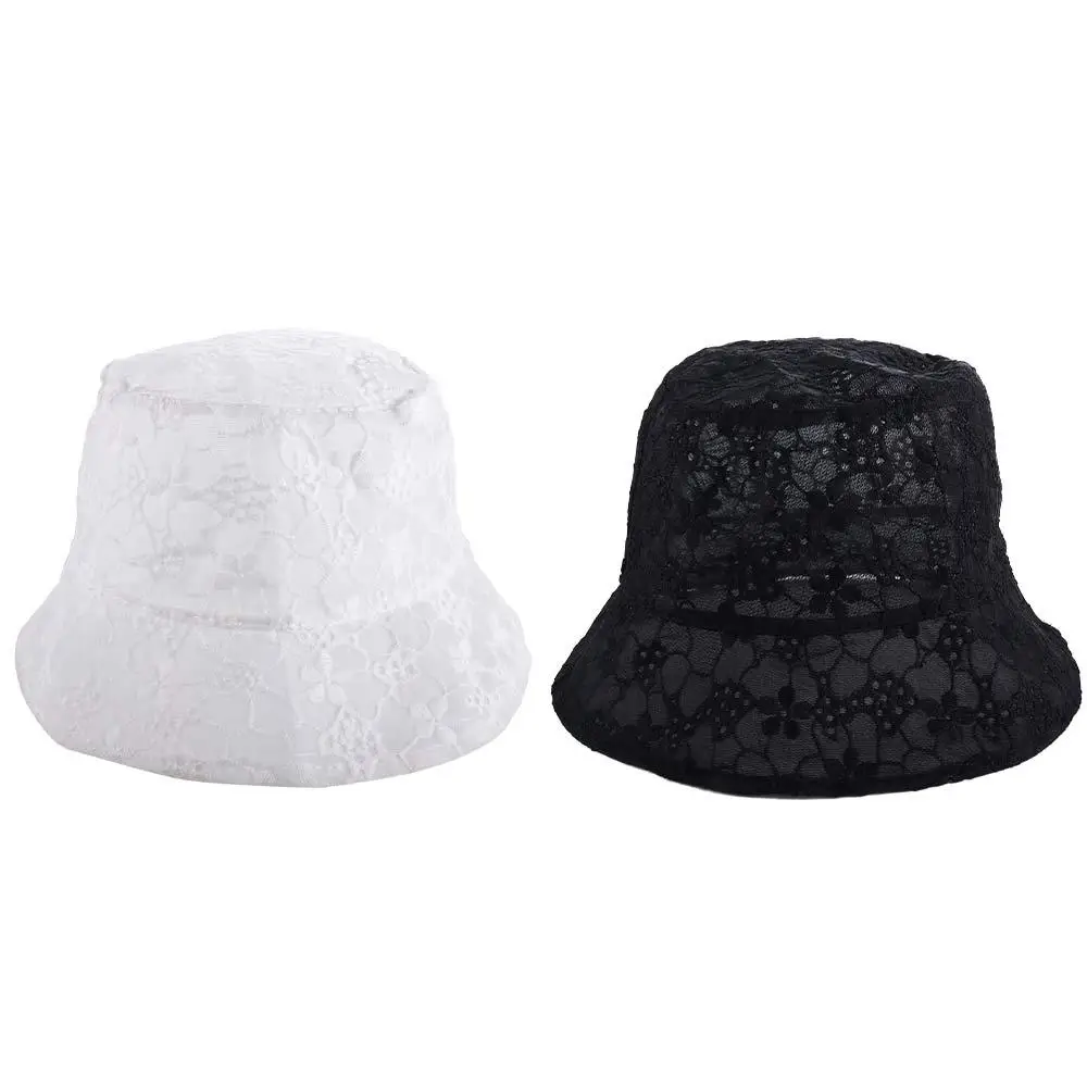 

Girl Korean Portable Basin Hollow Pure Color Caps For Women Mesh Flower Sun Cap Sun Hat Female Hats Lace Bucket Hat