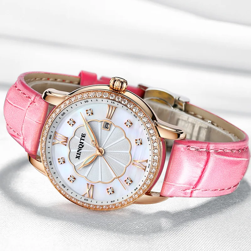Dress Quartz Women Watch Luxury Stainless Steel Rose Gold Case Diamond Girls Watches White Ceramic Strap Elegent Lady Watch