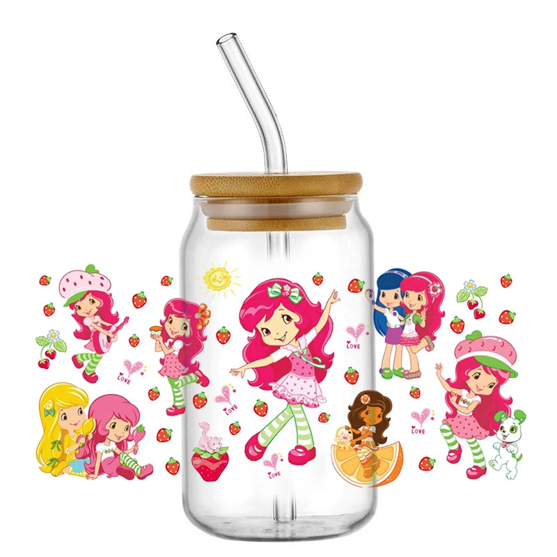 16oz UV DTF Cup Wrap 30 types of cartoon strawberry girls pattern DIY Logo Sticker
