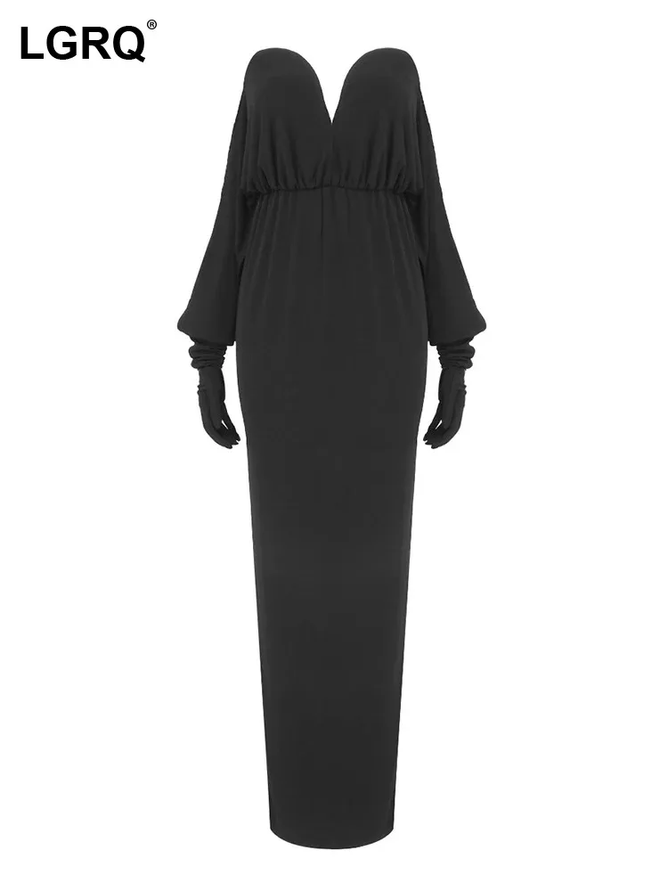 

LGRQ 2024 Fashion Personality Bat Sleeve Design Strapless Dresses Women's High Quality Elegant Party Dress Long Clothes 19Z2842