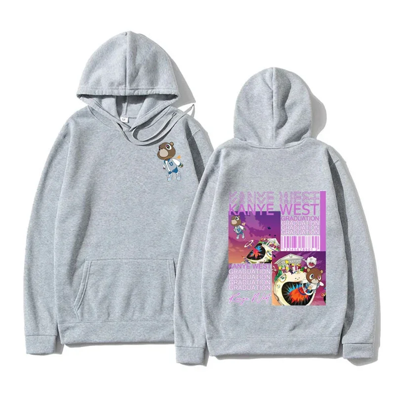 Autumn and Winter Casual Fashion Men Women Sweatshirt Kanye West Graduation Bear Reversible Printed Hooded Sweatshirt 6