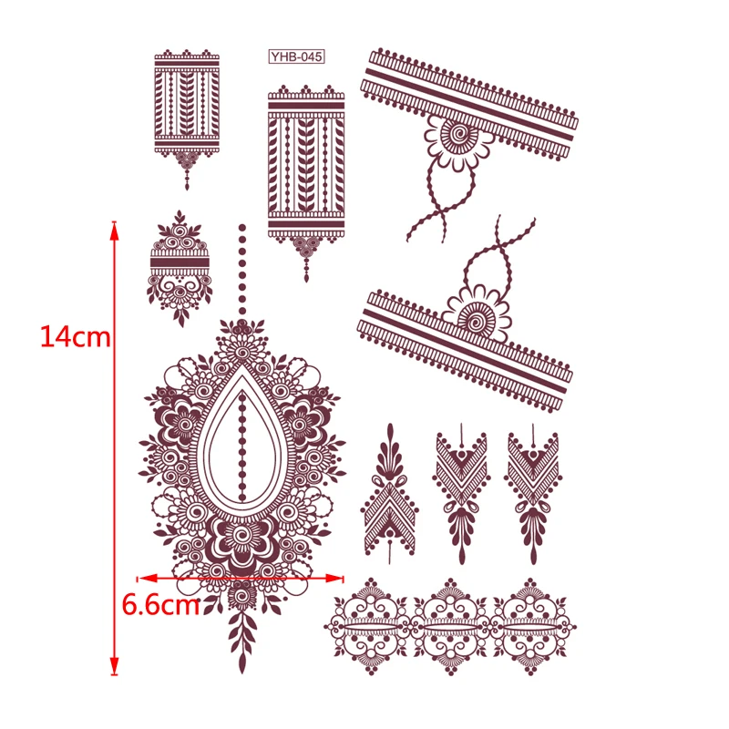 Bräunlich rote Spitze wasserdicht temporäre Tattoo Aufkleber Tatuajes Tattoo Ärmel Henna Tattoo Aufkleber Body Art gefälschte Tattoo Aufkleber – Detail 26