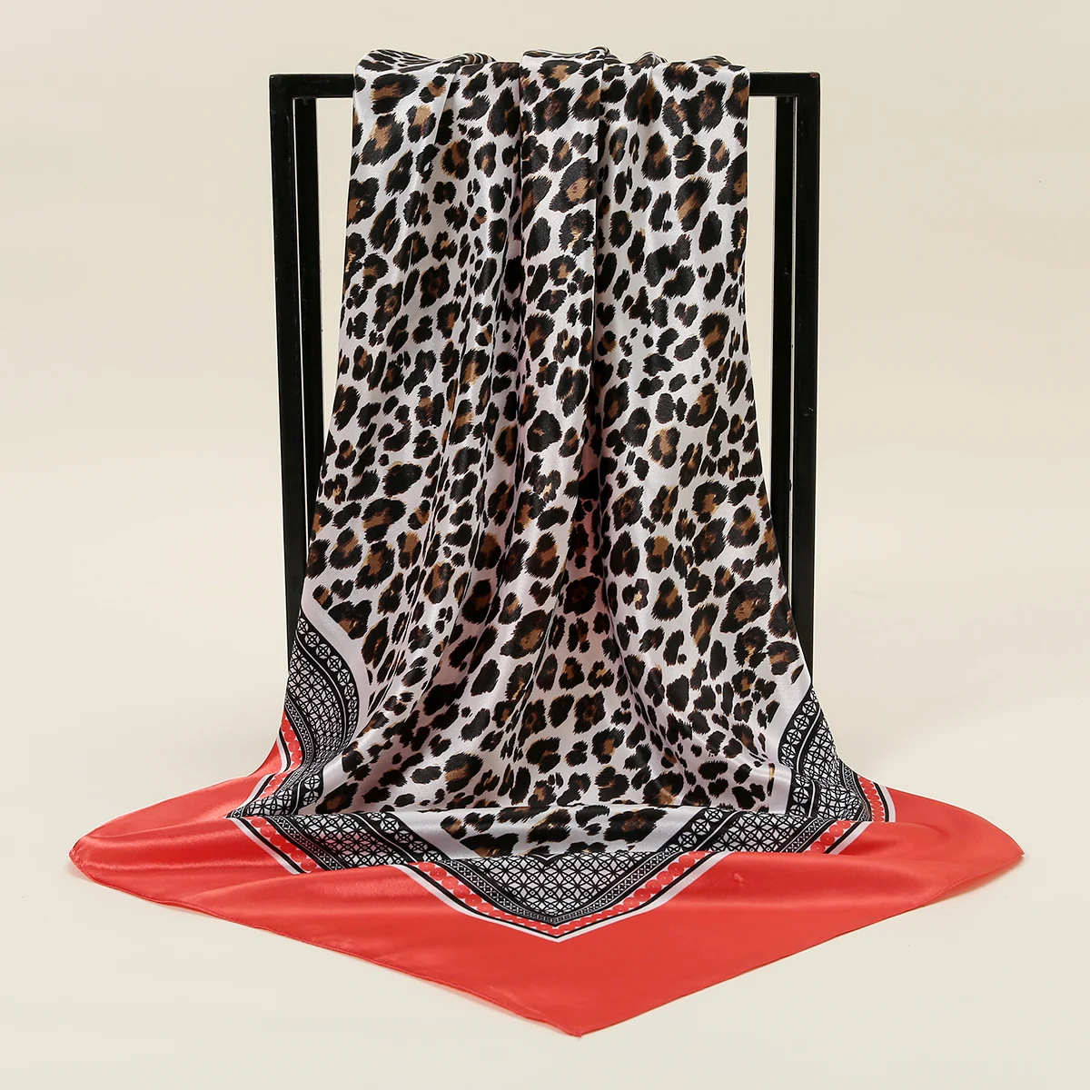 90cm Leopard Print Square Scarf Satin Silk Headband Muslim Woman Hijab Lady Fashion Hairwrap Rock Style Headscarf Islim Turban 4