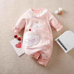 Spring And Autumn Boys And Girls Beautiful White Swan Embroidered Cotton Comfortable Long Sleeve Baby Bodysuit