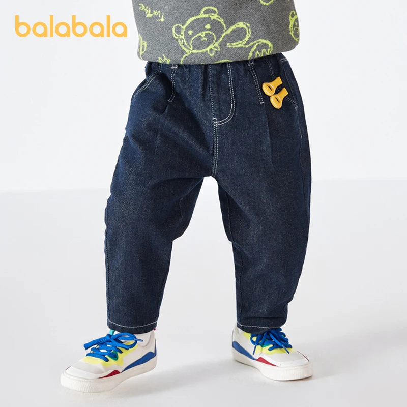 

Balabala Toddler 2023 Unisex Boy Girl Trousers Autumn Winter Fleece Jeans Trendy Sports Pants