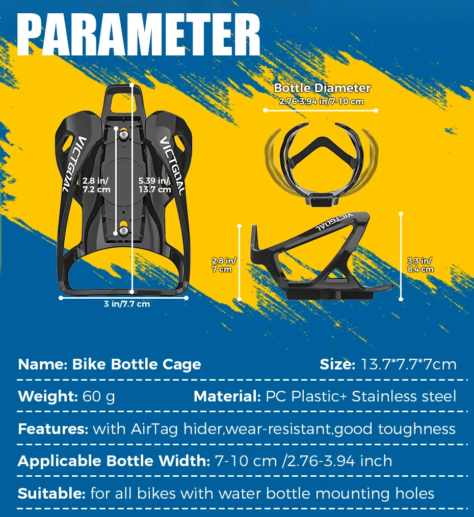 Description Picture 3 of itemVICTGOAL Cycling Water Bottle Cage with AirTag Hider Lightweight Bottle Bracket MTB Road Bicycle Bottle Stand Holder Accessories