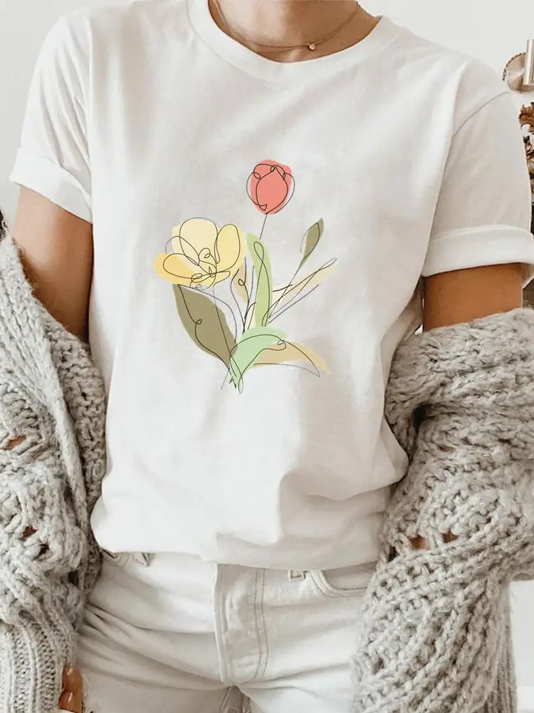 

Футболка женская с коротким рукавом, милая тенниска с акварельным принтом и цветочным принтом, одежда с графическим принтом, лето-весна