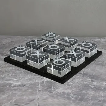 XO – échiquier carré en cristal moderne et minimaliste, décoratif, cristal noir et blanc pour salon et bureau, petits ornements 1