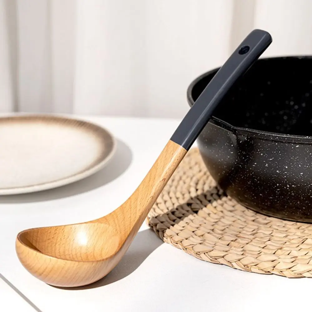 Natural Beech Wood Tableware Spoon Ladle Turner Rice Colander Soup Skimmer Cooking Spoon Scoop Kitchen Reusable Tool