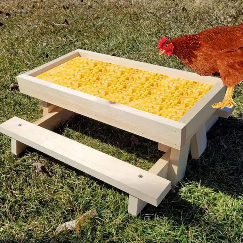 BAODBF Houten Kip - Picknicktafel Voeder met Waterbakken Unieke Kip