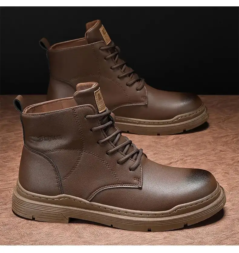 

Мужские кожаные ботильоны, Черные Водонепроницаемые ботинки с высоким берцем, Нескользящие, на шнуровке, рабочая обувь, Осень-зима 2023