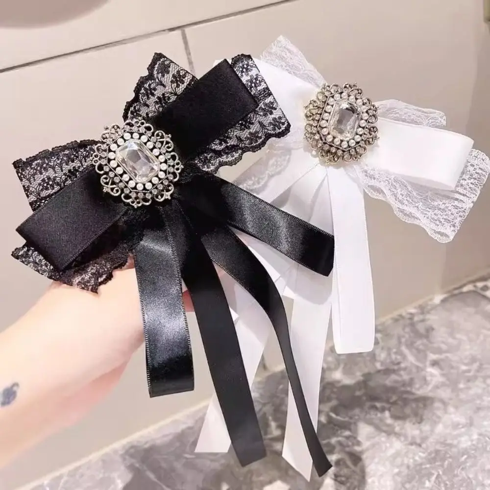 Black Memorial Black Bowknot Brooches Fabric Lace Crystal Rhinestone Bow Tie Brooches Bowtie Necktie For Funerals and Mourning