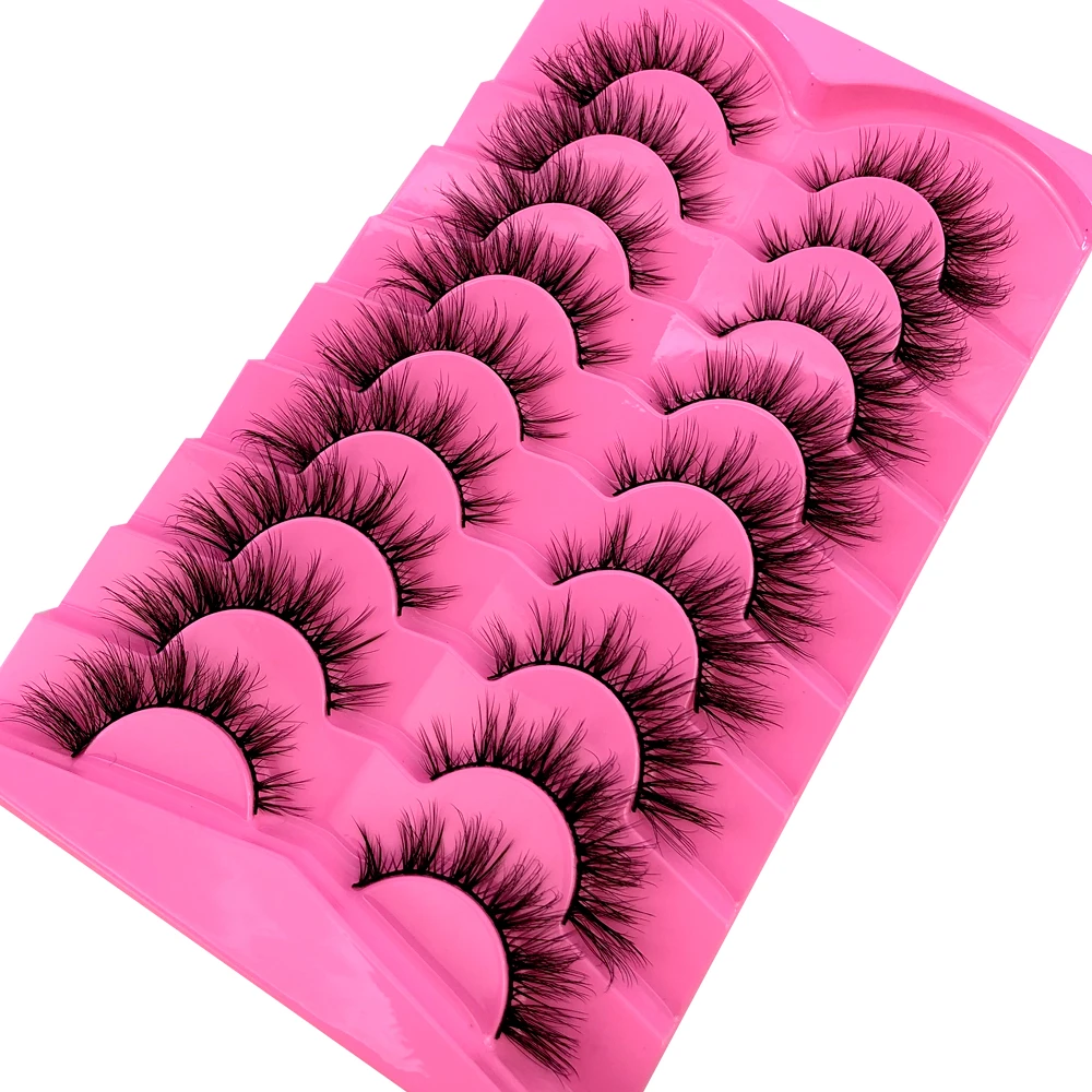 Nerz-Wimpern Flauschige Katzenaugen-Wimpern Wispy 6D Volumen Künstliche Wimpern Wie Extensions Aussehend Dicke Weiche Lockige Falsche Wimpern 9 Paare