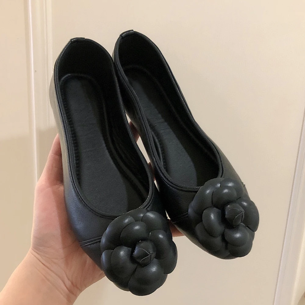 chanel camellia ballet flats